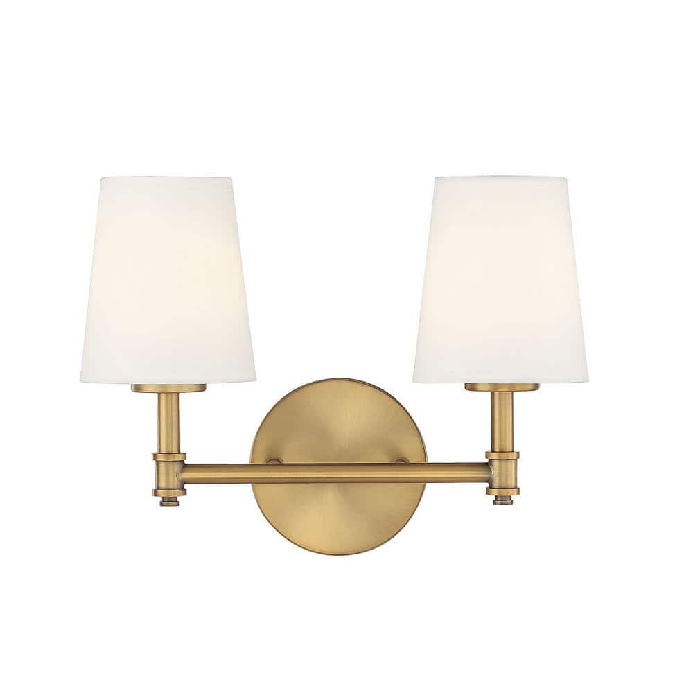 15 in. W x 9.5 in. H 2-Light Natural Brass Bathroom Vanity Light with White Linen Fabric Shades price history on PriceWatchPro