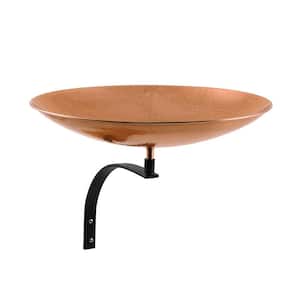 16 in. Dia Polished Copper Plated Stainless Steel Birdbath Bowl with Wall Mount Bracket