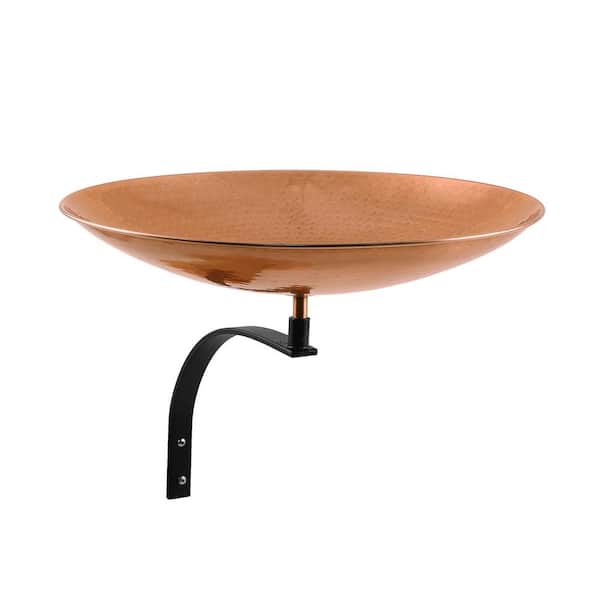 ACHLA DESIGNS 16 in. Dia Polished Copper Plated Stainless Steel Birdbath Bowl with Wall Mount Bracket