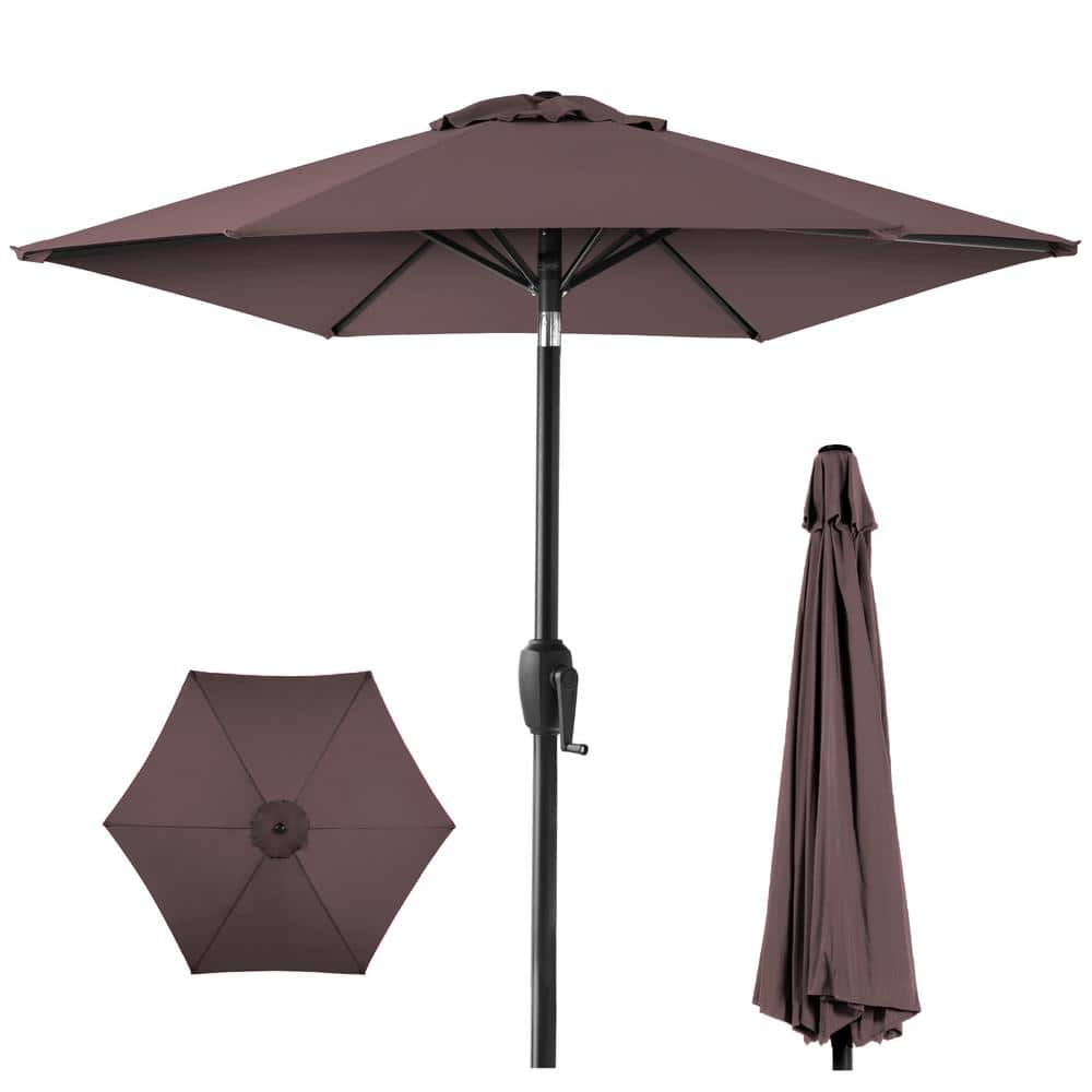7.5 ft Deep Taupe Hexagon Market Umbrella with Black Metal Pole