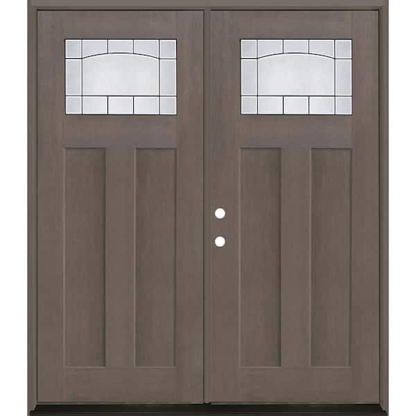 Regency 72 in. x 80 in. 1/4 TopL Empire Deco Glass RHIS Ashwood Fiberglass Double Prehung Front Door with 4-9/16 Jamb