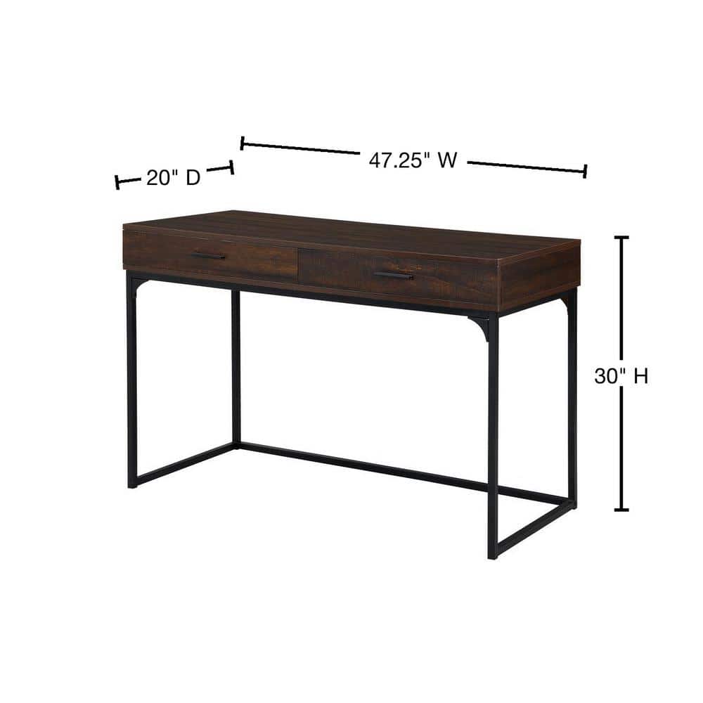 Elm and Black Wood Computer Desk with Drawers