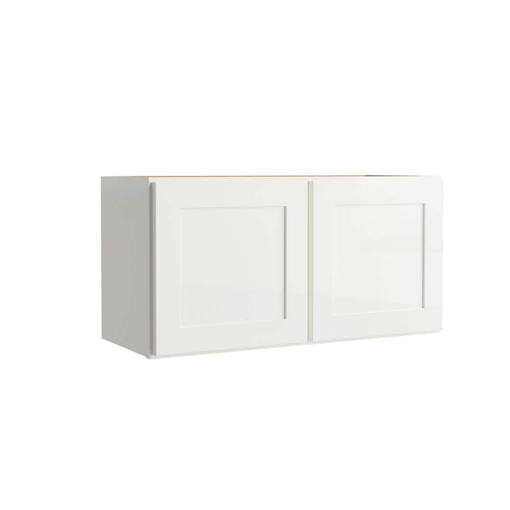 Hampton Bay Courtland Polar White Finish Laminate Shaker Stock Assembled Wall Kitchen Cabinet 30 in. x 15 in. x 12 in.