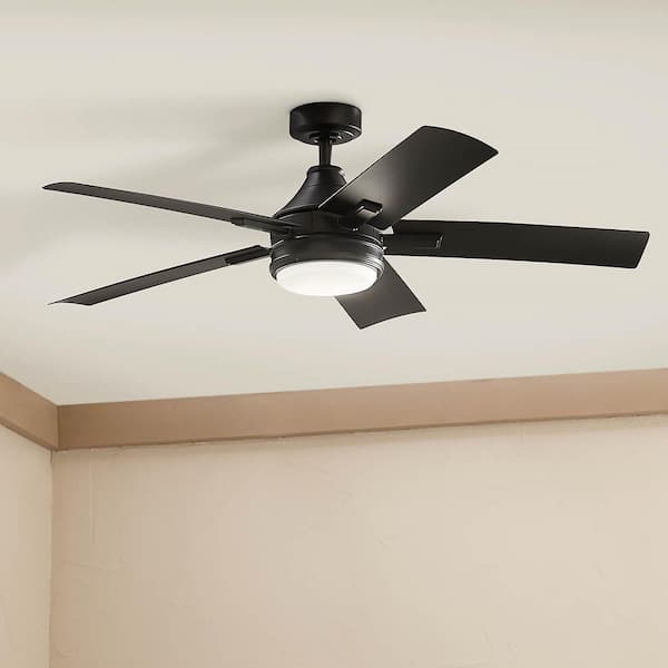 Tide 52 in. Indoor/Outdoor Satin Black Downrod Mount Ceiling Fan with Integrated LED with Remote Control