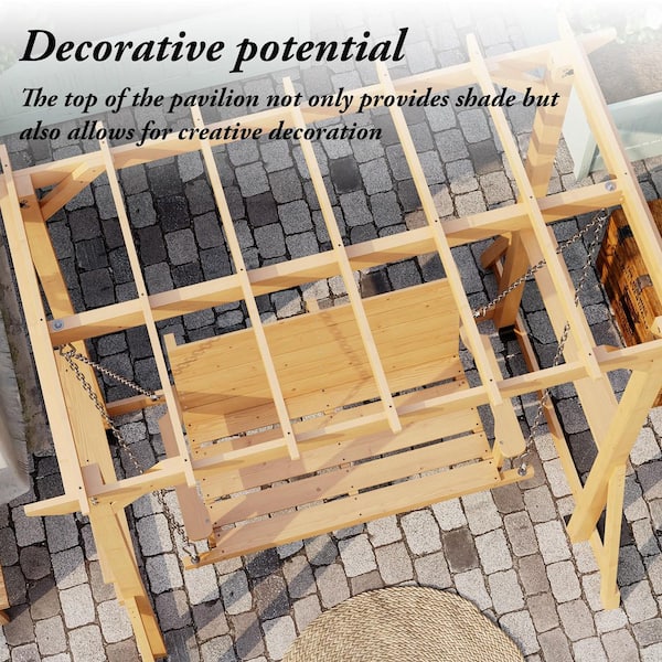 FUFU&GAGA Cedar Wood 53 in. 2-Person Patio Swing with Pergola