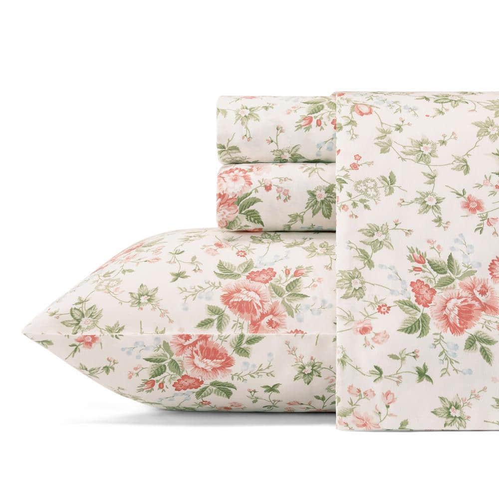 Laura Ashley Lilian 4-Piece Pastel Red Floral 300-Thread Count