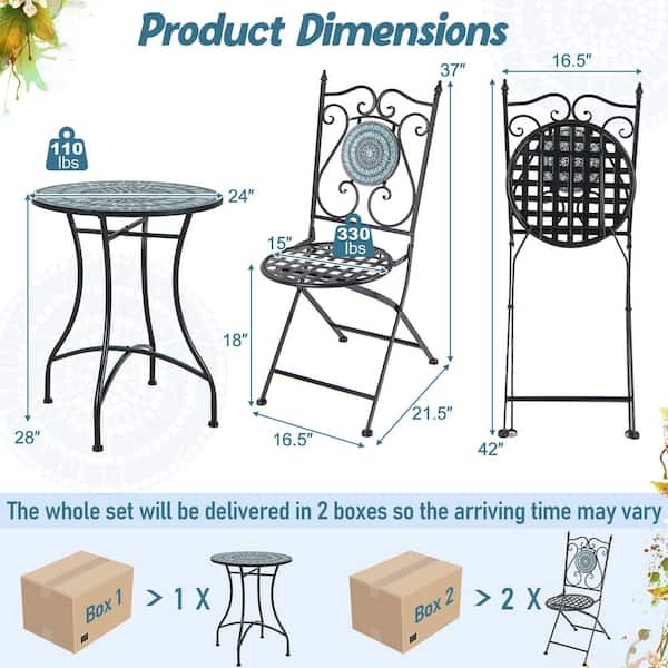 Costway 3-Pieces Outdoor Bistro Set Mosaic Pattern Heavy