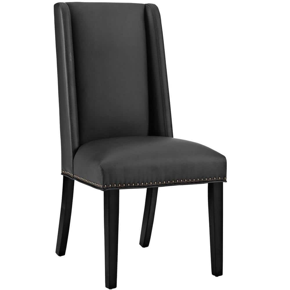 Baron Vinyl Dining Chair Black - Modway: Elegant Tall Back, Nailhead Trim, Foam Padding, Wood Frame