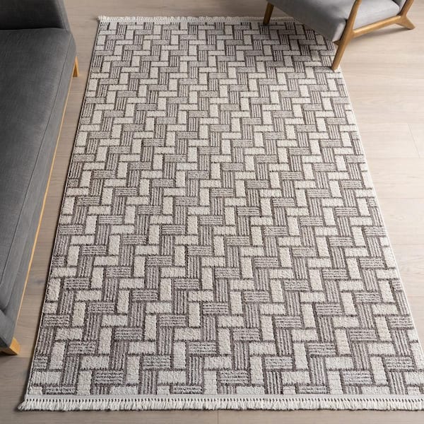 Alora Geometric Tassels Area Ivory 9 ft. x 12 ft. Indoor Area Rug