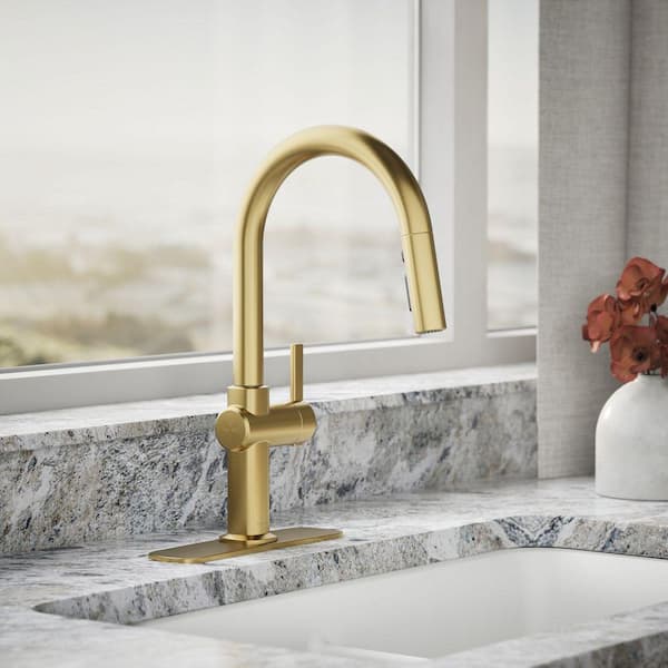 Clarus Touchless Single Handle Pull Down Sprayer Kitchen Faucet in Vibrant Brushed Moderne Brass