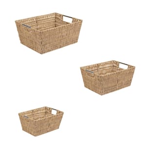 2.56 in. H x 5.75 in. W Brown Rattan PE Closet Drawer Organizer Tote Baskets (3-Pack Set)