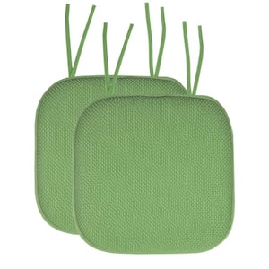 Honeycomb Memory Foam Square 16 in. x 16 in. Non-Slip Back Chair Cushion with Ties, Indoor/Outdoor, Green (2-Pack)