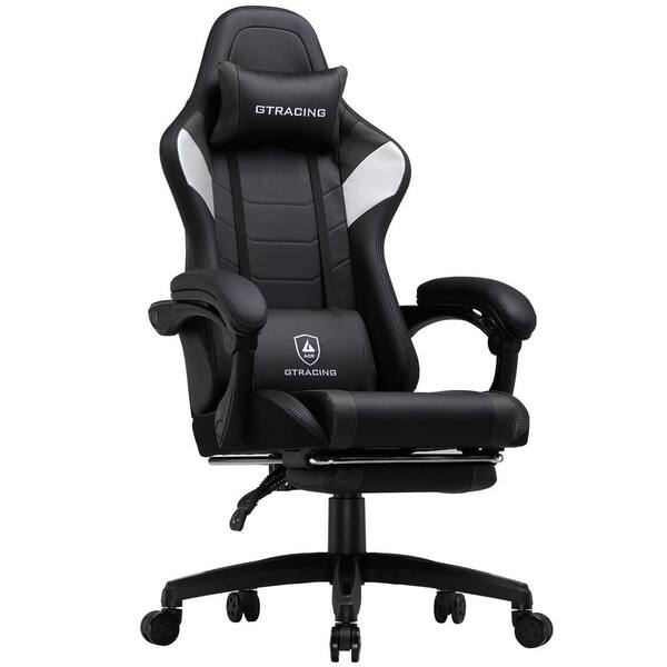 ComHoma Faux Leather Gaming Chair with Footrest Massage Lumbar Support and Headrest Height Adjustable Computer Chair Black HD GT890MF BLACK