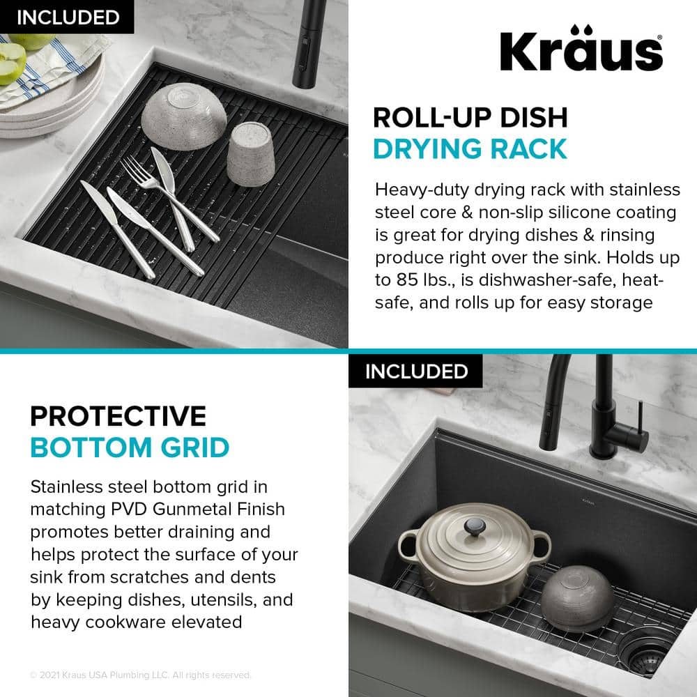 27-inch Black Stainless Steel Farmhouse Sink with Drainboard