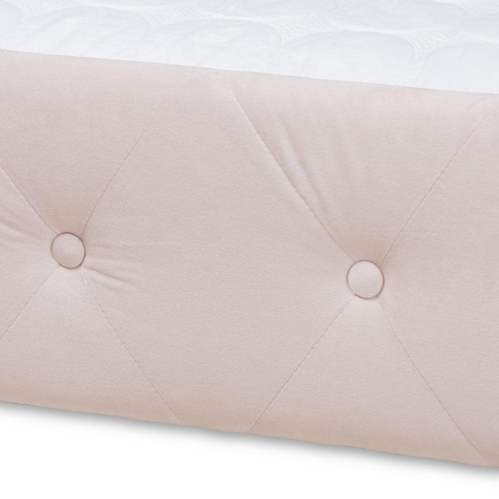 Elegant Full-Size Velvet Daybed with Tufted Upholstery and Pull-Out Trundle, Light Pink