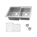 Glacier Bay Retrofit Drop-In Stainless Steel 33 In. 2-Hole 50/50 Double ...