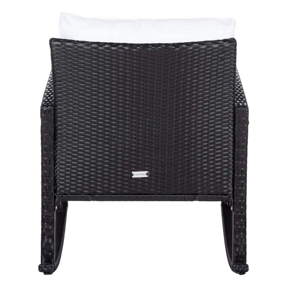 Breezy Black PE Rattan Rocking Chair with Plush White Cushions