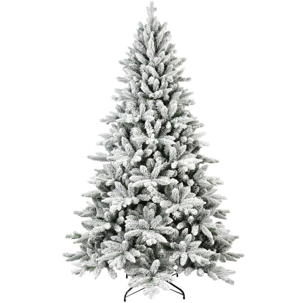 Huluwat 7 ft. White Unlit Artificial PVC Flocked Artificial Christmas Tree with 1514 Branches Tips