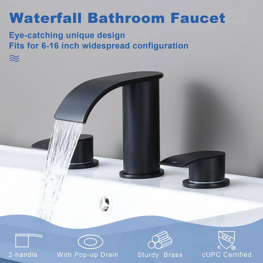 Matte Black Brass 8-Inch Widespread Waterfall Faucet