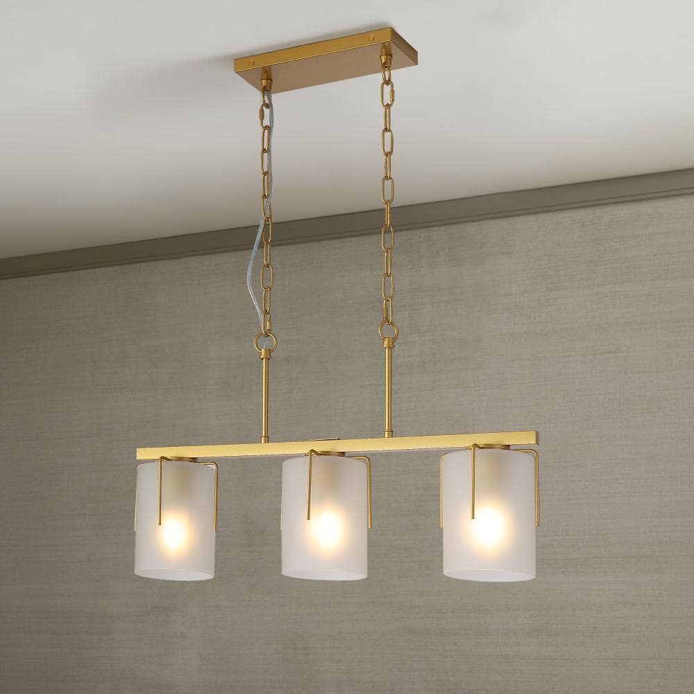 25.2 in. Modern Gold 3-Light Linear Chandelier with Milky White Frosted Glass Shades, Adjustable Height price history on PriceWatchPro