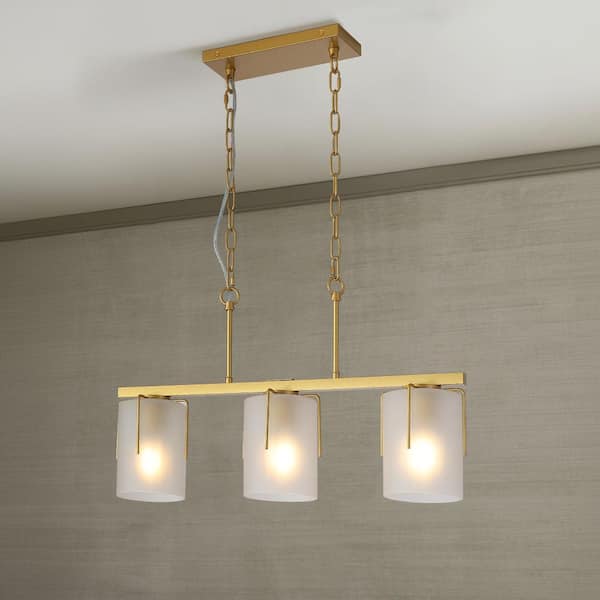 yk✨ Jushua 25.2 in. Modern Gold 3-Light Linear Chandelier with Milky