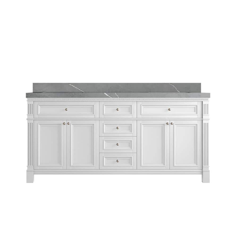 Paris 72 in. W x 22 in. D x 36 in. H Double Sink Bath Vanity in White with 2 in. Piatra Gray qt. Top price history on PriceWatchPro