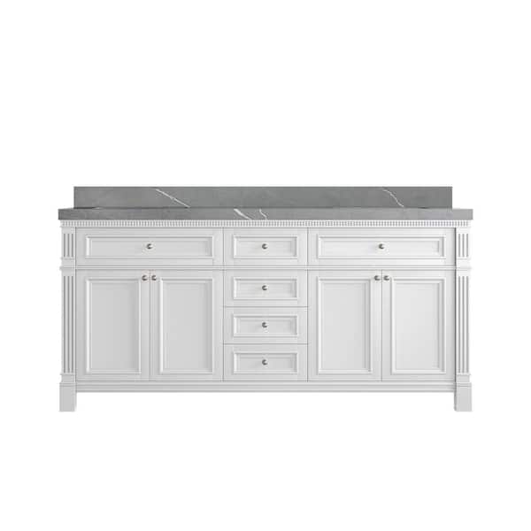 Willow Collections Paris 72 in. W x 22 in. D x 36 in. H Double Sink Bath Vanity in White with 2 in. Piatra Gray qt. Top