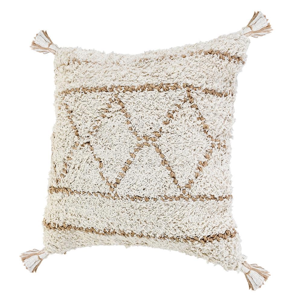 Boho-Chic Diamond Pattern Jute and Cotton Square Pillow