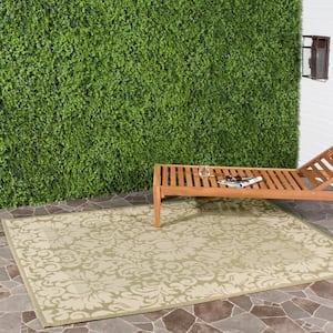 Courtyard Olive/Natural Doormat 2 ft. x 4 ft. Floral Indoor/Outdoor Patio Area Rug