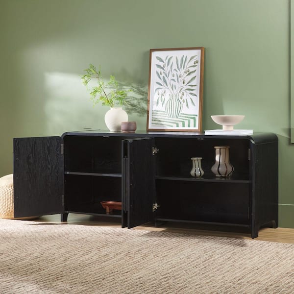Walker Edison Furniture Company Contemporary 70 in. Black TV Stand Sideboard with Curved Handles (Max TV size 80 in. ) WECHA11704BL1