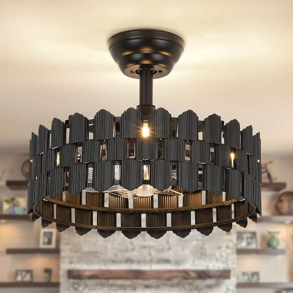 11.8 in. Black Flush Mount Ceiling Fan with Light Minimalist Fandelier Fan with Remote Reversible Fan Blades