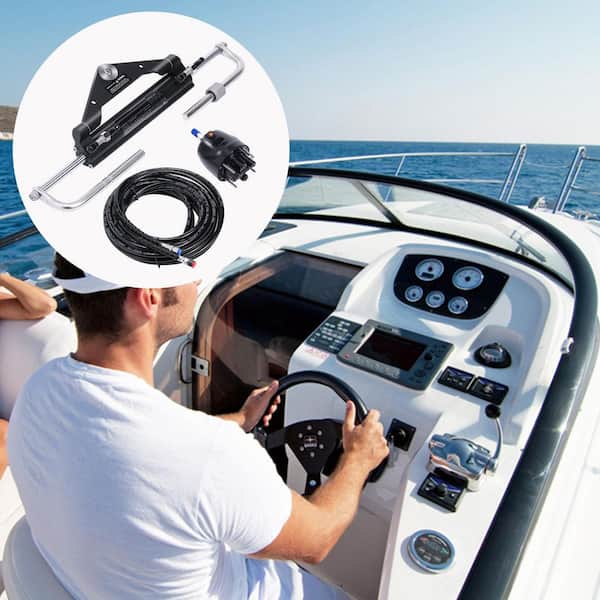 Hydraulic Outboard Steering Kit, 150HP, Marine Boat Hydraulic Steering System, with Helm Pump Two-Way Lock Cylinder
