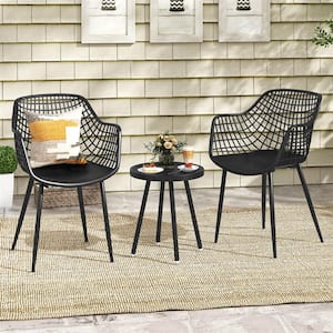 Modern Elegance Black 3-Piece Plastic Round Outdoor Bistro Set