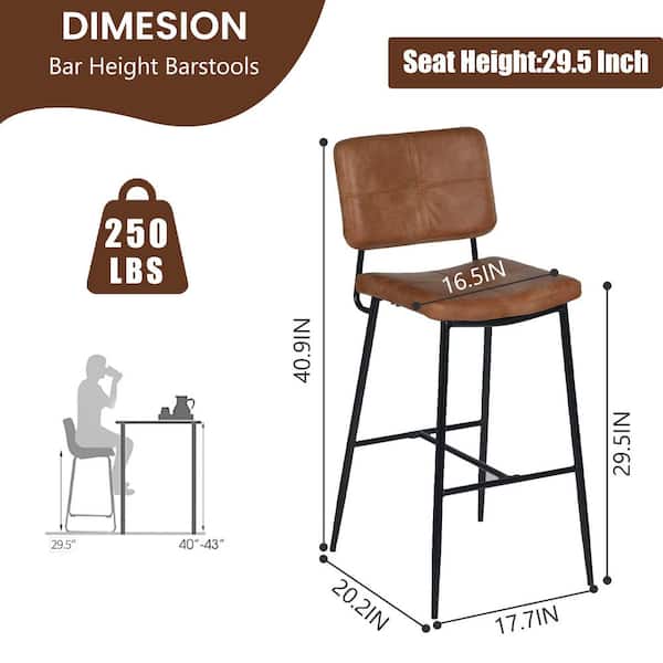 29 in. Blackburn Mid-Century Modern Cognac Faux Leather Bar Stool with Black Metal Frame (Set of 2)