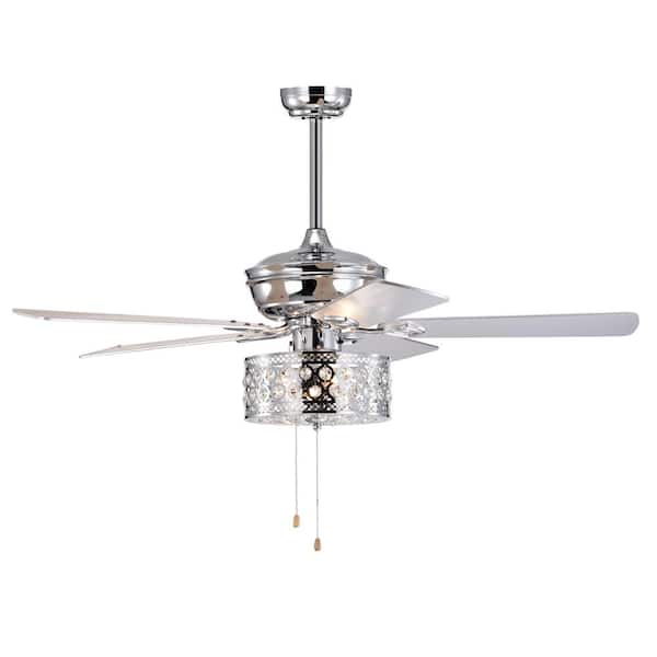 Unbranded 52 in. Indoor/Outdoor Chrome Ceiling Fan with Lights and 5 Blades Reversible Motor Fan Light with Pull Chain Control