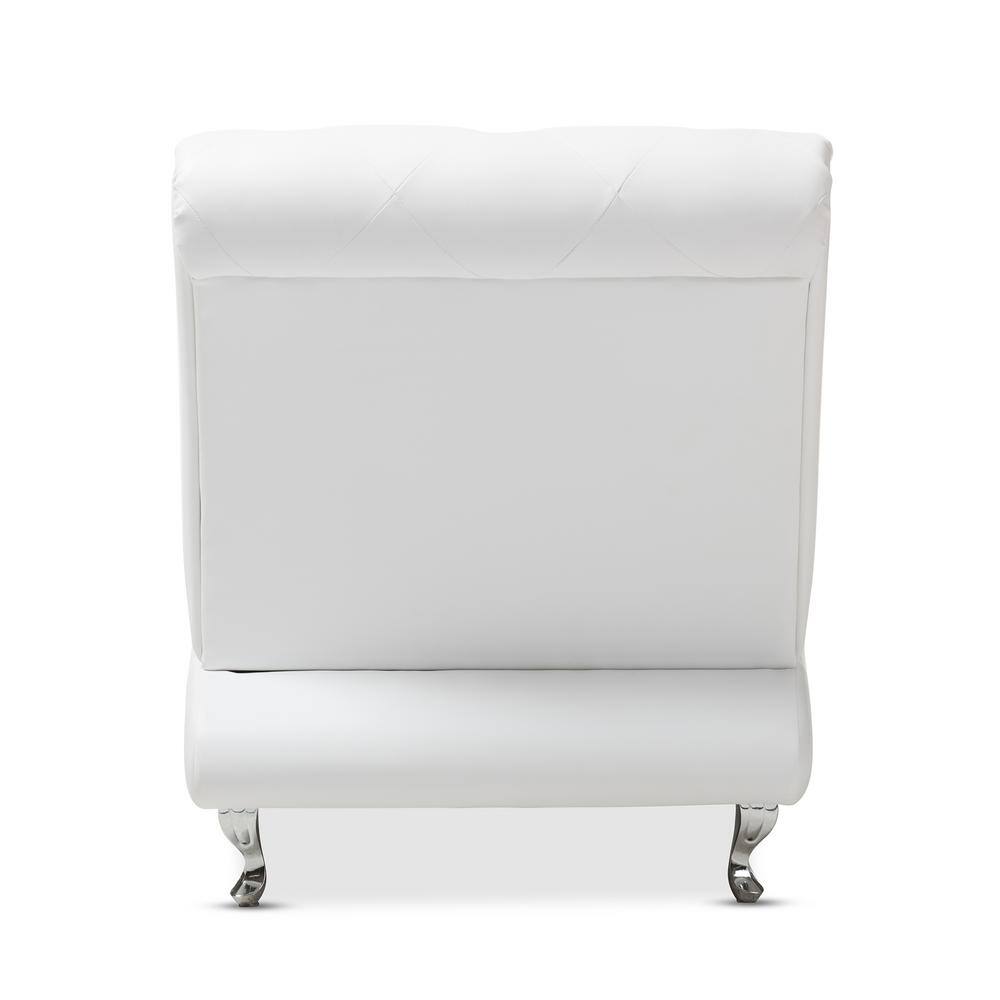 Pease 50'' White Faux Leather Tufted Chaise Lounge with Crystal Accents