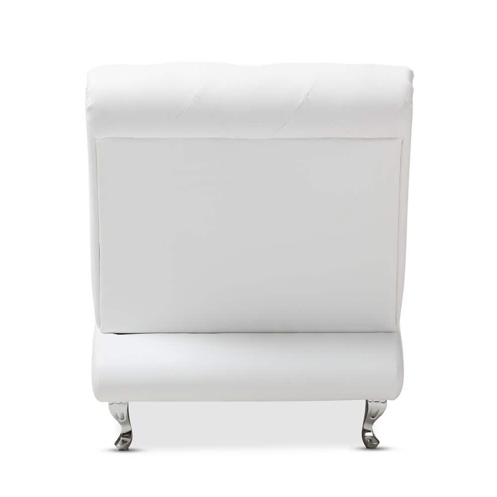 Pease 50'' White Faux Leather Tufted Chaise Lounge with Crystal Accents