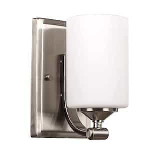 1-Light Brushed Nickel Wall Sconce with Frosted Opal Glass Shade