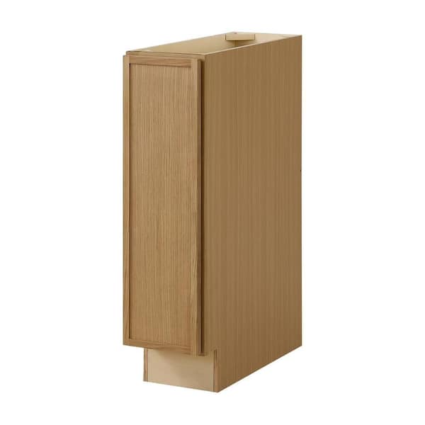 Leyton 9 in. W x 24 in. D x 34.5 in. H Ready to Assemble Plywood Slim Shaker Base Kitchen Cabinet in White Oak