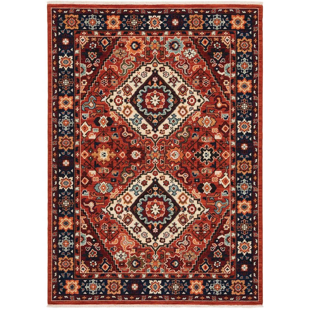 Lillian Red/Blue 10 ft. x 13 ft. Double Oriental Medallion Wool/Nylon Blend Fringed-Edge Indoor Area Rug price history on PriceWatchPro