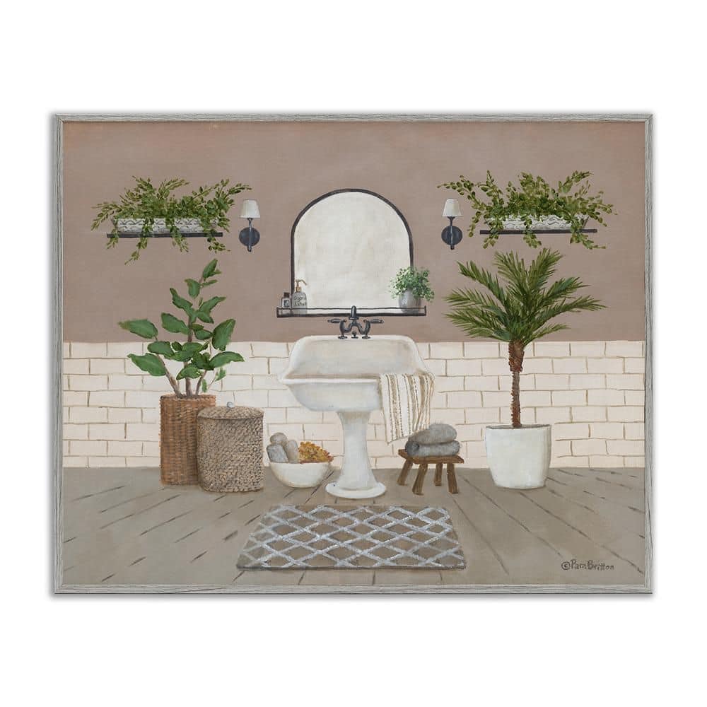 Cozy Bathroom Greenery Plants by Pam Britton 1-Piece Gray Framed Nature Giclee Art Print 24 in. x 30 in. price history on PriceWatchPro