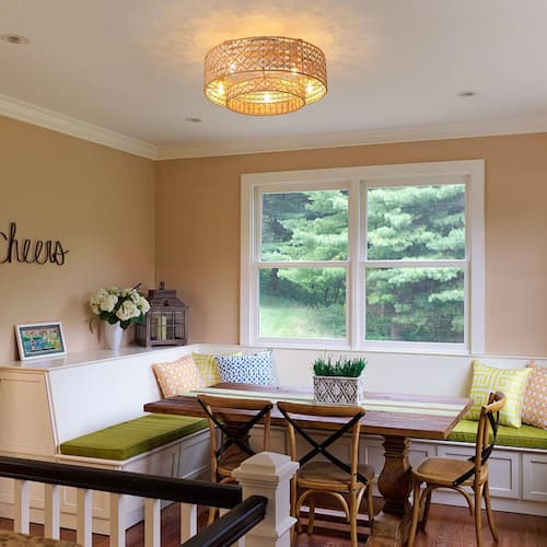 19.69 in. 5-Lights Indoor Tan Handwoven Paper Rope Caged Ceiling Fan with Remote Included No Bulbs Ceiling Fans With Lights