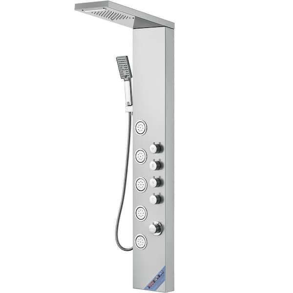 Shower Panel System, 4 Shower Modes Shower Panel Tower, Rainfall, Waterfall, 5 Full Body Massage Jets, with 59 in. Hose