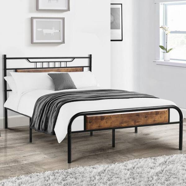 Vecelo Queen Size Metal Platform Bed, How To Attach A Wooden Headboard Metal Bed Frame