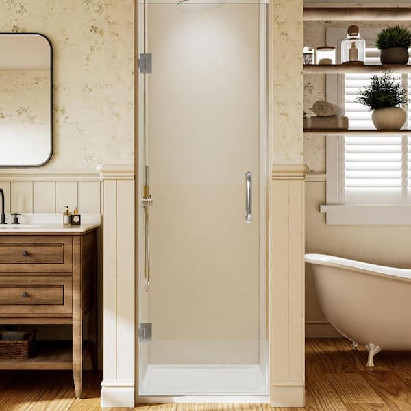 24 in. W x 72 in. H Frameless Pivot Hinged Shower Door in Chrome with Handle and Clear Glass