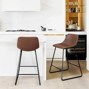 33 in. Dark Brown Low Back 24 in. H Faux Leather Bar Stools Metal Frame Counter Height Bar Stools(Set of 2)