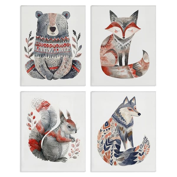 Stupell Industries Scandinavian Forest Animals by LSR Design Studio 4 Pieces Unframed Animal Graphic Art Print 14 in. x 11 in.