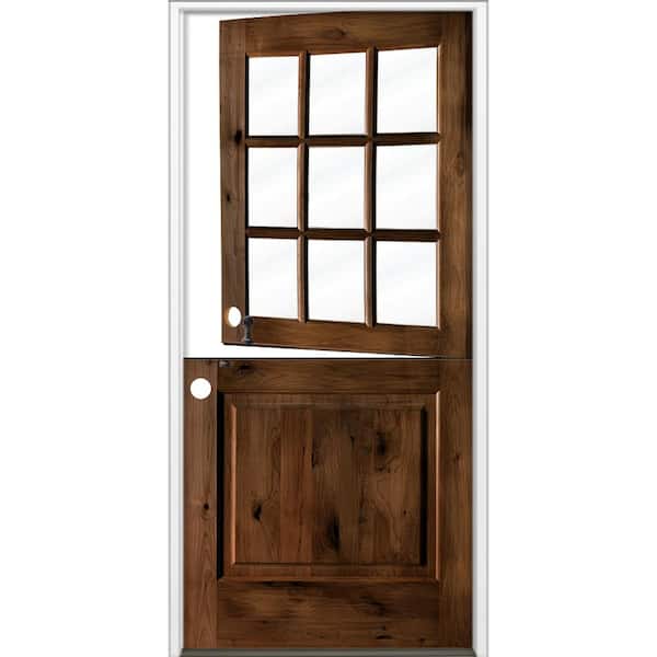 36 in. x 80 in. Farmhouse Knotty Alder Right-Hand/Inswing Clear Glass Provincial Stain Dutch Wood Prehung Front Door