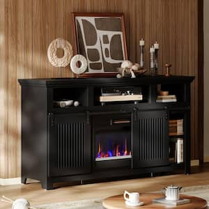 61 in. Freestanding Electric Fireplace TV Stand in Black Fits TV's Up to 65 in.