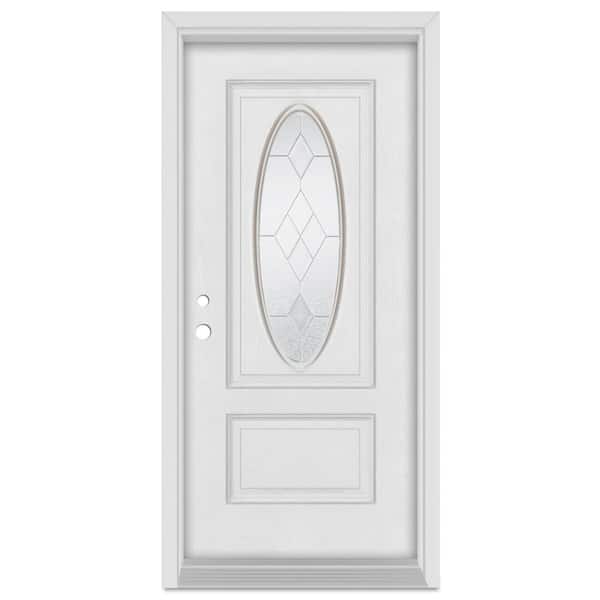 Stanley Doors 36 in. x 80 in. Geometric Right-Hand Zinc Finished Fiberglass Mahogany Woodgrain Prehung Front Door